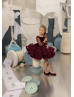 Burgundy Velvet Tulle Pearls Embellished Flower Girl Dress